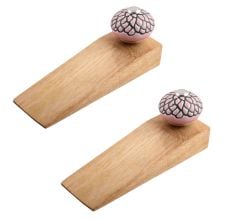 2 Pieces Pink And Black Etched Ceramic Wooden Door Stopper